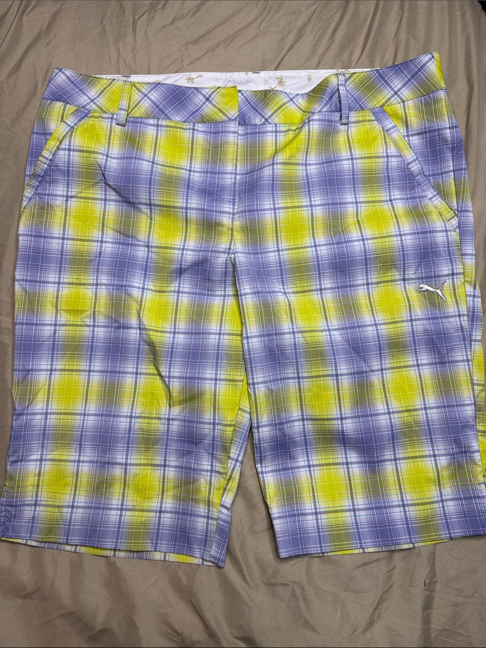 Puma Yellow & Lavender Plaid Golf Shorts Women's Size 12